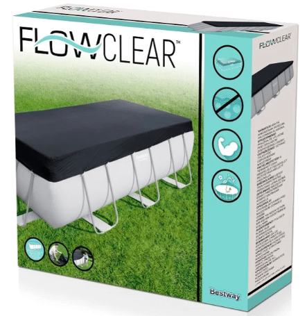 אריזת Bestway Flowclear עם תמונה של כיסוי PVC לבריכה מלבנית במסגרת | yrz