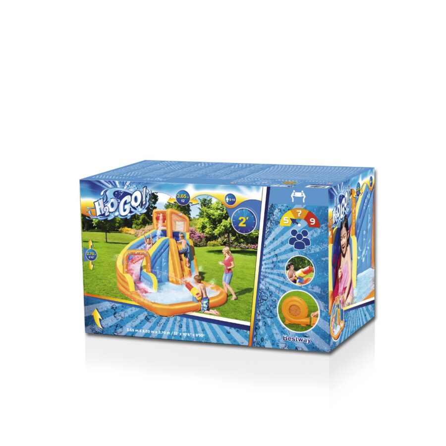 ⁦מתקן קפיצה מתנפח עם מים בינוני קרטון קרוע|53301|פארק מים|Bestway|מגלשה+קיר טיפוס+שיכשוכית⁩ – תמונה ⁦5⁩